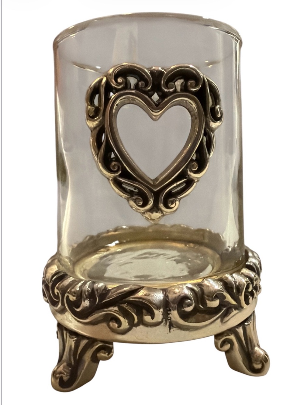 Vintage Brighton Silver Tone Filigree Heart Votive Candle Holder